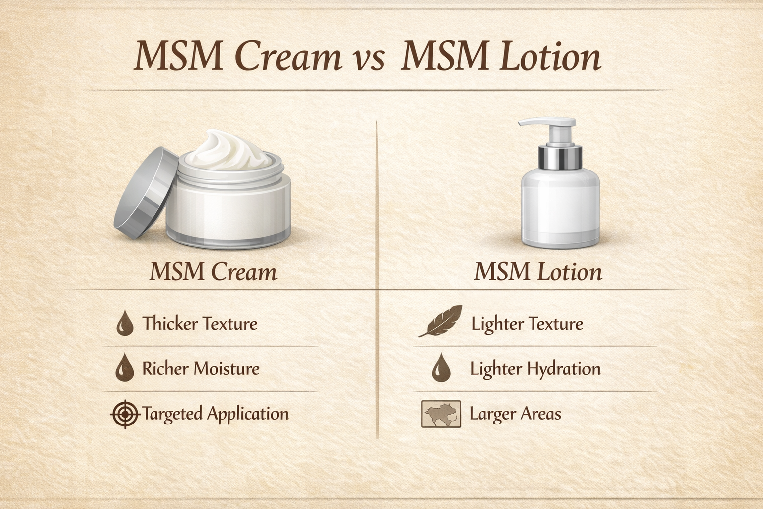 comparison of MSM cream vs MSM lotion texture and usage