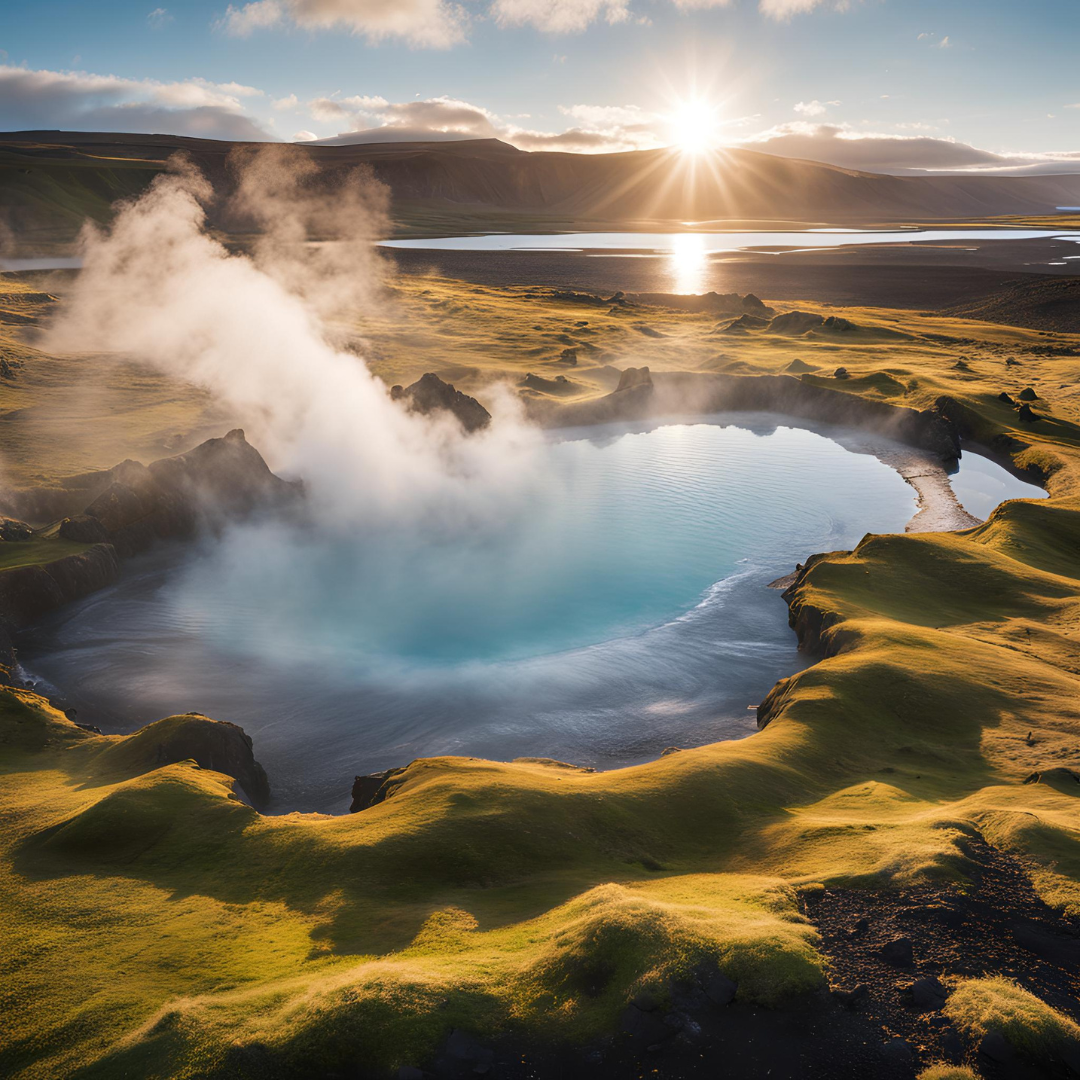 A steamy, mineral rich Icelandic Hot Spring at sunrise.